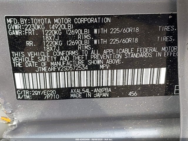 JTME6RFV2SD572534 Toyota a25a-fxs