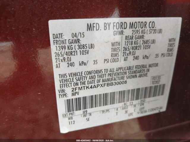 2015 FORD EDGE 2FMTK4APXFBB30008 Photo 8