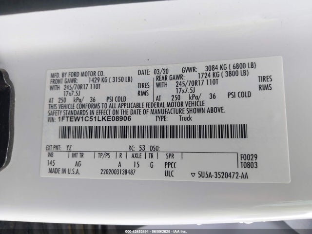Ford 5.0l 4v 2020 1FTEW1C51LKE08906 Image 9