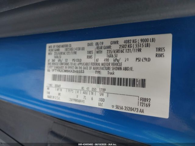 2019 FORD TRANSIT-250 1FTYR2CM8KKB48553 Photo 8