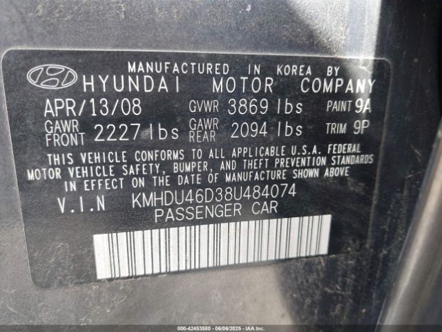 2008 HYUNDAI ELANTRA KMHDU46D38U484074 Photo 8