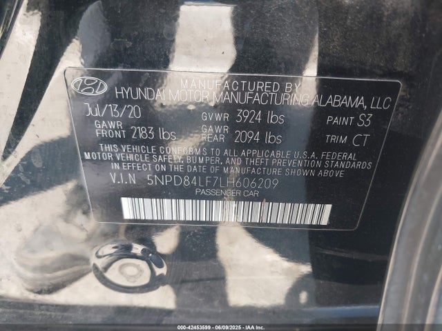 5NPD84LF7LH606209 Hyundai mpi nu