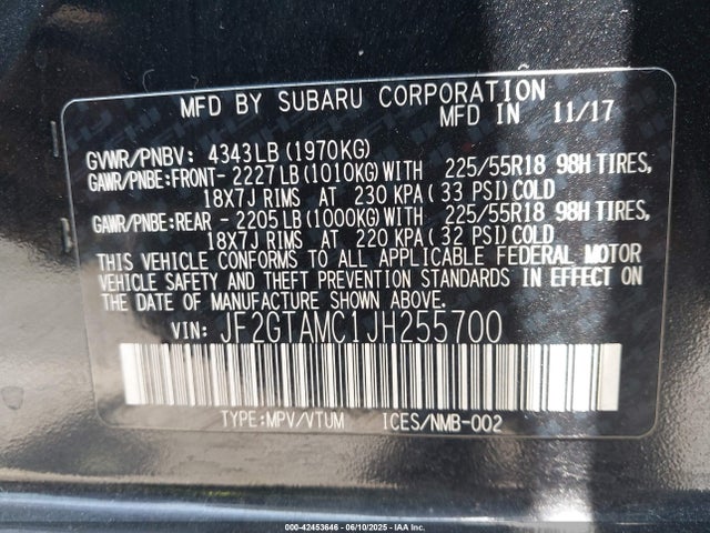 JF2GTAMC1JH255700 Subaru naturally aspirated