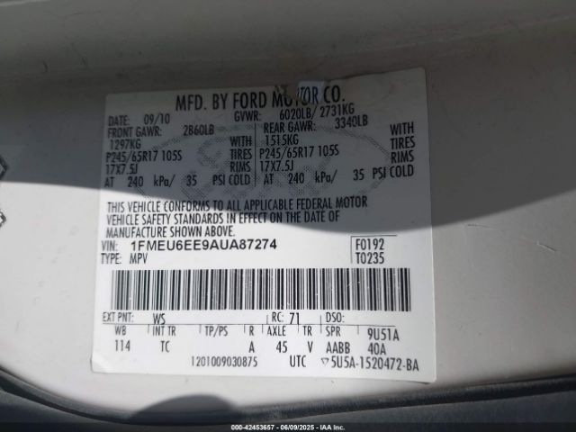 2010 FORD EXPLORER 1FMEU6EE9AUA87274 Photo 8