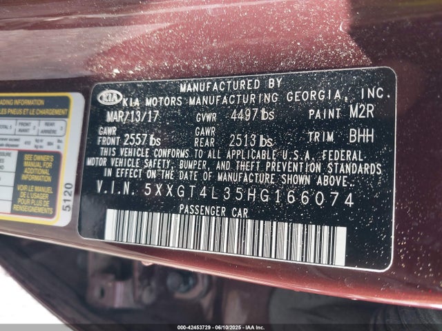 5XXGT4L35HG166074 KIA g 2.4 dohc gdi
