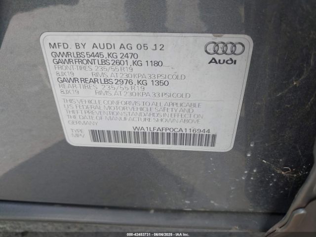 2012 AUDI Q5 WA1LFAFP0CA116944 Photo 8
