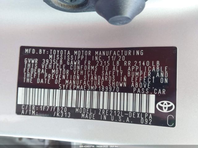 5YFEPMAE3MP189970 Toyota 2zr-fae