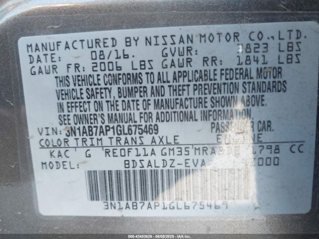 3N1AB7AP1GL675469 Nissan SENTRA SV