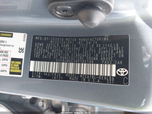 5YFB4MDE4RP165188 Toyota COROLLA LE