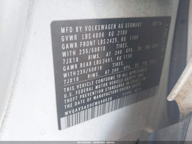 WVGAV3AX0EW598528 Volkswagen TIGUAN SE