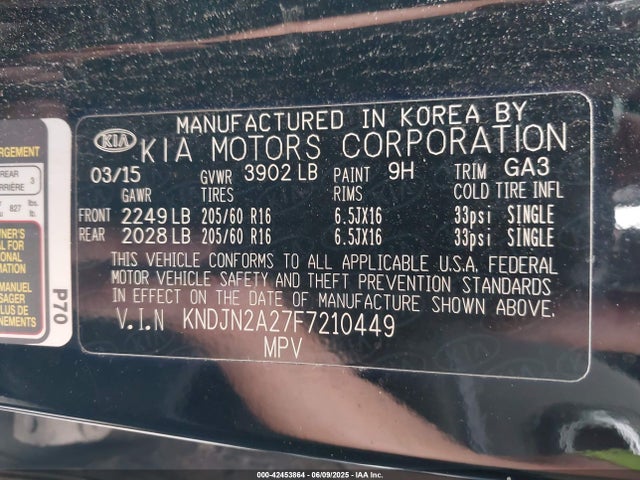 KIA dohc gdi gamma 2015 KNDJN2A27F7210449 Image 9