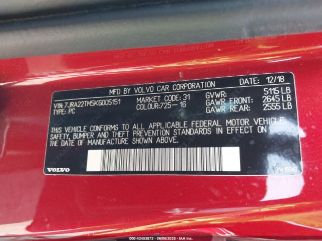 2019 VOLVO S60 7JRA22TM5KG005151 Photo 8