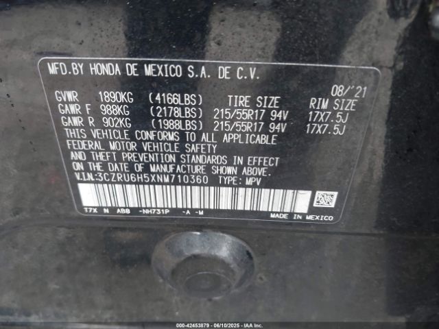 3CZRU6H5XNM710360 Honda Hr-v Awd Ex