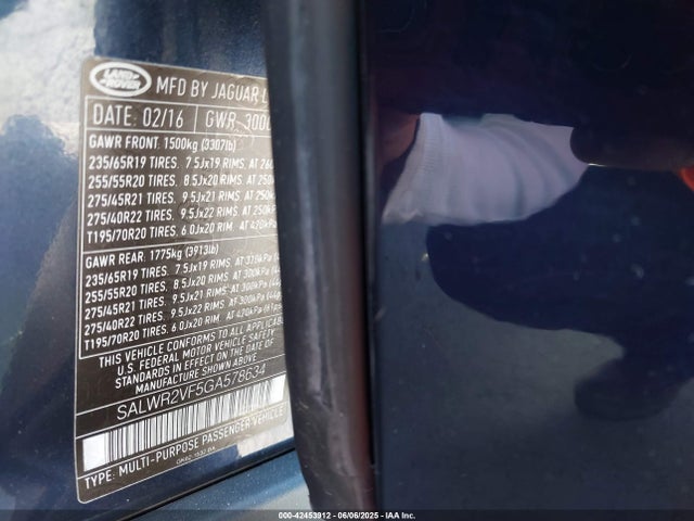 SALWR2VF5GA578634 Land Rover s/c lev3 sulev30