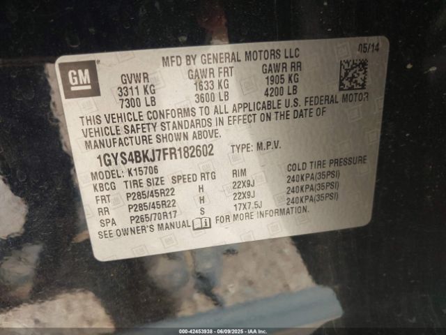 2015 CADILLAC ESCALADE 1GYS4BKJ7FR182602 Photo 8
