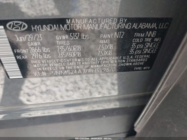 5NMS24AJ7PH599670 Hyundai gdi theta iii