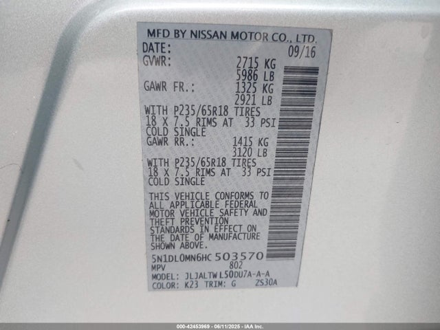 Infiniti 2017 2017 5N1DL0MN6HC503570 Image 9
