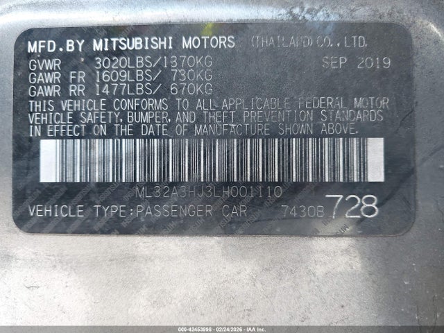 2020 MITSUBISHI MIRAGE ML32A3HJ3LH001110 Photo 8