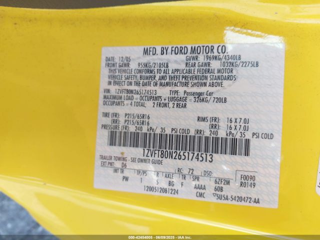 2006 FORD MUSTANG 1ZVFT80N265174513 Photo 8
