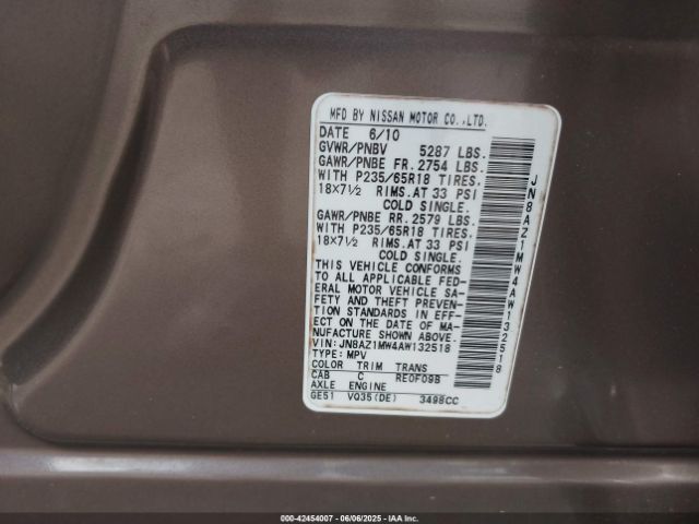 2010 NISSAN MURANO JN8AZ1MW4AW132518 Photo 8