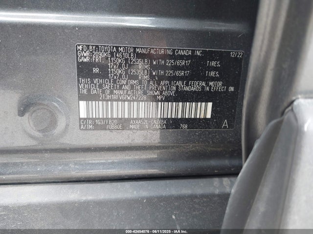 2T3H1RFV6PW247228 Toyota a25a-fks