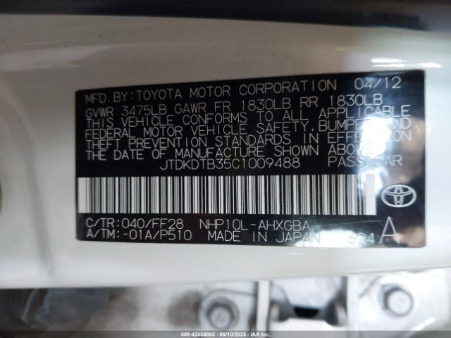 2012 TOYOTA PRIUS C JTDKDTB35C1009488 Photo 8