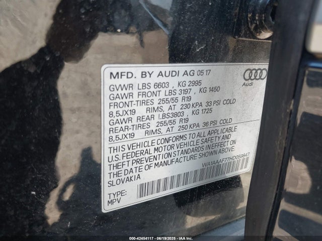 WA1AAAF77HD059847 Audi 2017