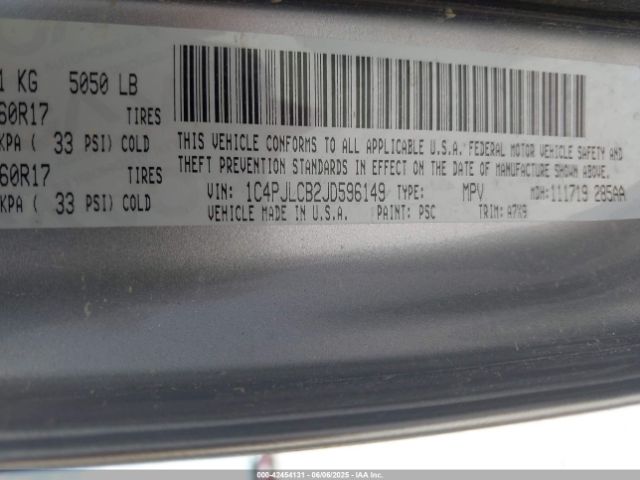 1C4PJLCB2JD596149 Jeep Cherokee Latitude Fwd