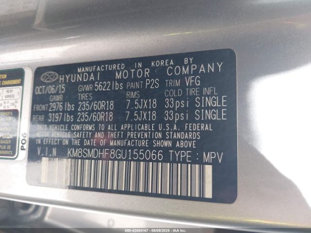 KM8SMDHF8GU155066 Hyundai Santa Fe Se