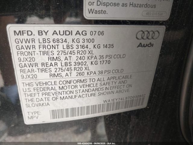 2007 AUDI Q7 WA1EY74L97D030932 Photo 8
