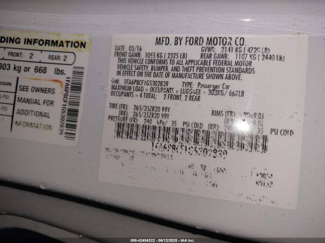 2016 FORD MUSTANG 1FA6P8CF1G5302839 Photo 8