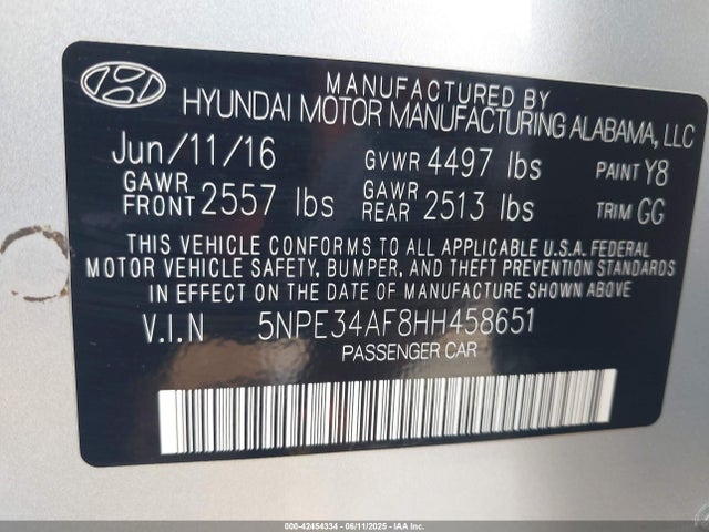 5NPE34AF8HH458651 Hyundai 2017
