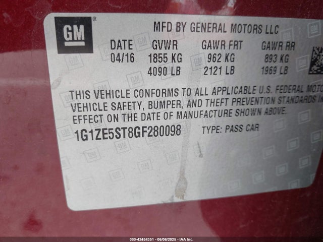 1G1ZE5ST8GF280098 Chevrolet lfv - di: direct injection, vvt, gen1 gmna