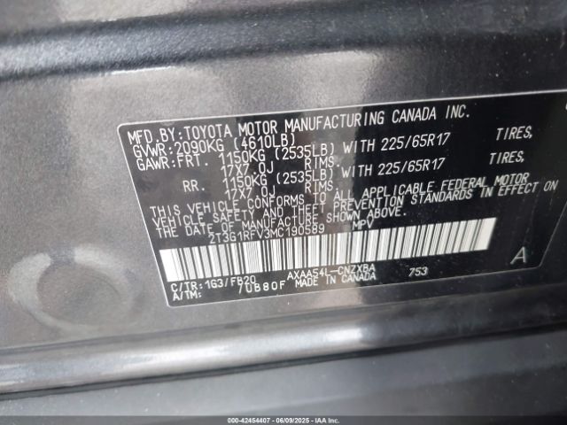 2T3G1RFV3MC190589 Toyota a25a-fks
