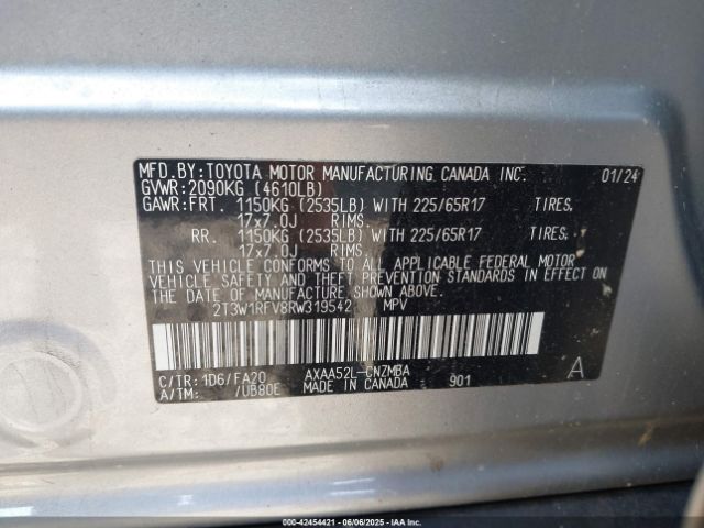 2T3W1RFV8RW319542 Toyota Rav4 Xle