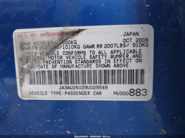 2009 MITSUBISHI LANCER JA3AU26U29U029549 Photo 8