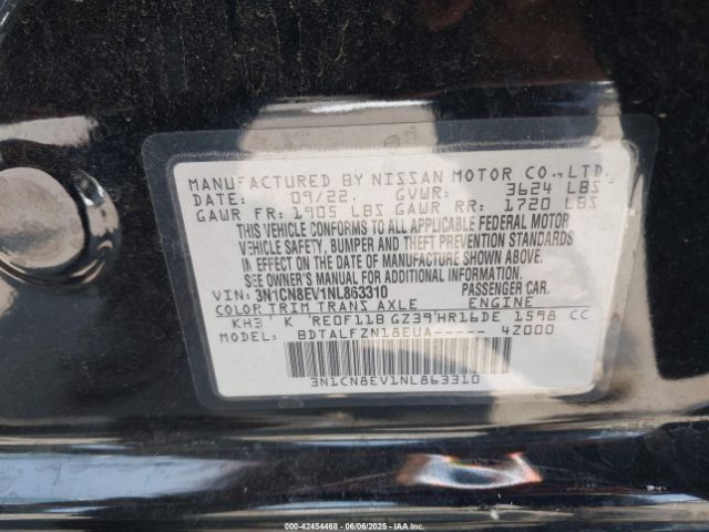 3N1CN8EV1NL863310 Nissan Versa
