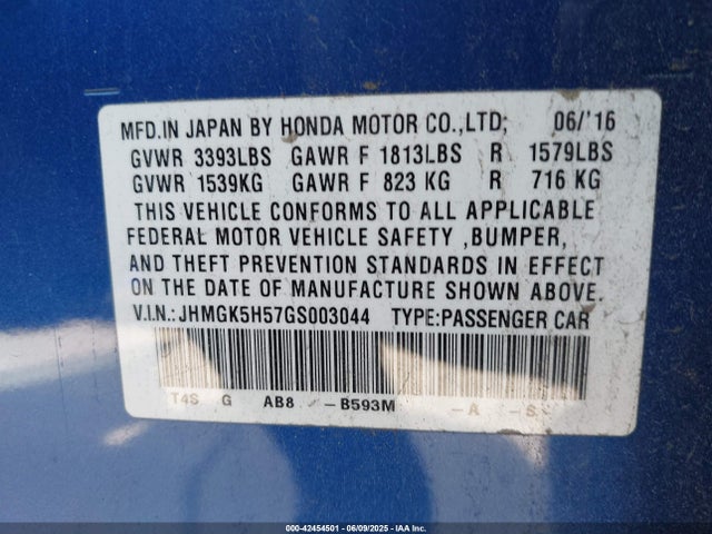 JHMGK5H57GS003044 Honda FIT LX