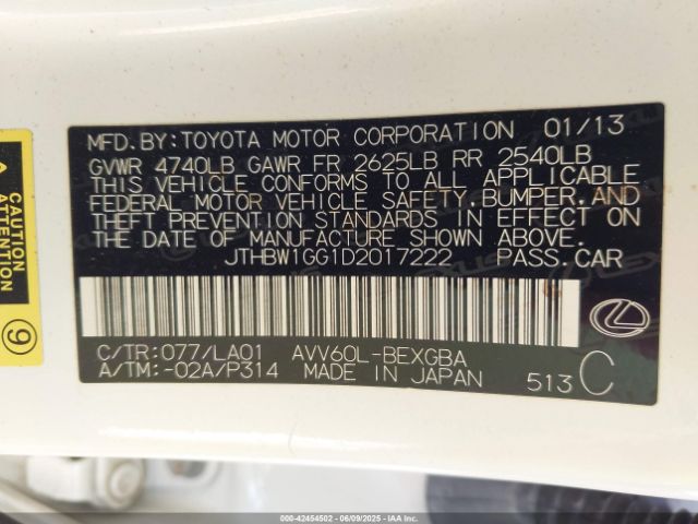 2013 LEXUS ES 300H JTHBW1GG1D2017222 Photo 8