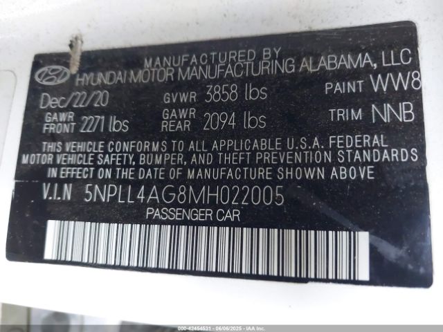 5NPLL4AG8MH022005 Hyundai ELANTRA SE