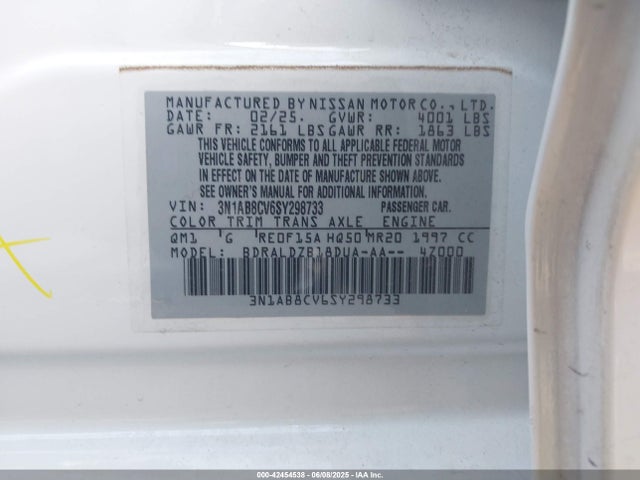 3N1AB8CV6SY298733 Nissan SENTRA SV
