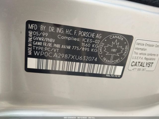 1999 PORSCHE BOXSTER WP0CA2987XU632074 Photo 8