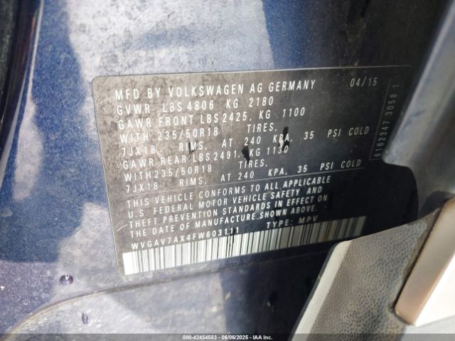 WVGAV7AX4FW603111 Volkswagen TIGUAN SE