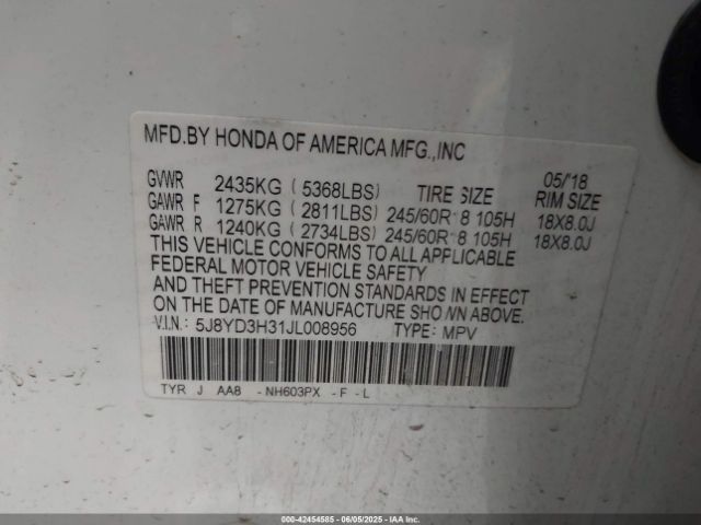 2018 ACURA MDX 5J8YD3H31JL008956 Photo 8