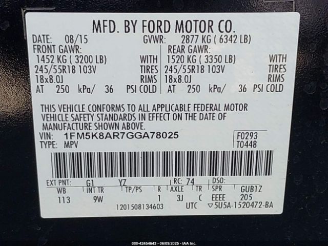 1FM5K8AR7GGA78025 Ford Police Interceptor