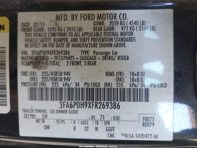 3FA6P0H9XFR269386 Ford 2015