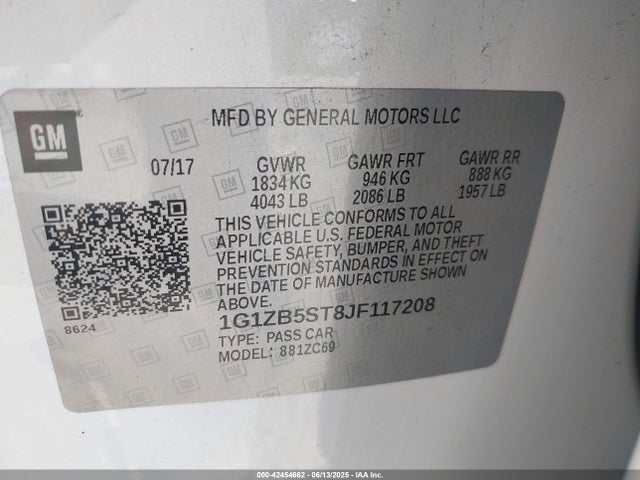 1G1ZB5ST8JF117208 Chevrolet lfv - direct injection, variable valve timing, gen 1