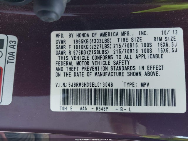 5J6RM3H39EL013048 Honda k24z7