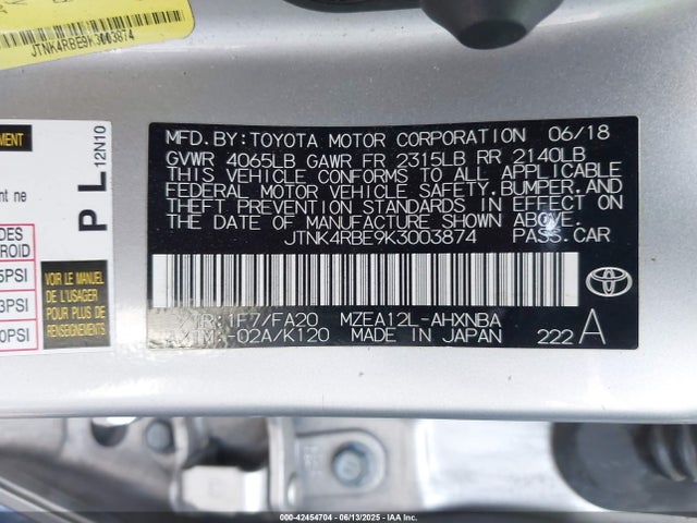 JTNK4RBE9K3003874 Toyota m20a-fks