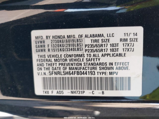 Honda j35z8 2015 5FNRL5H64FB044193 Image 9